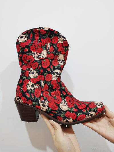 Western Boots Skull For Women Ankle Short Boots