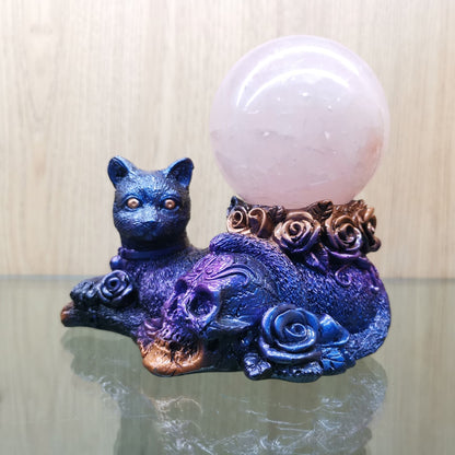 Resin Rose Cat Skull Ball Holder Home Decor