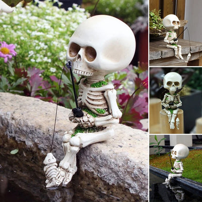 Skull Skeleton Fishing Statue Resin