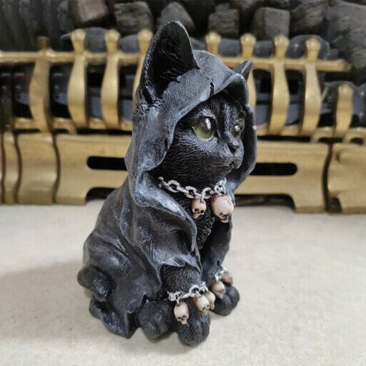 Gothic Black Cloaked Cat Resin Statue Halloween