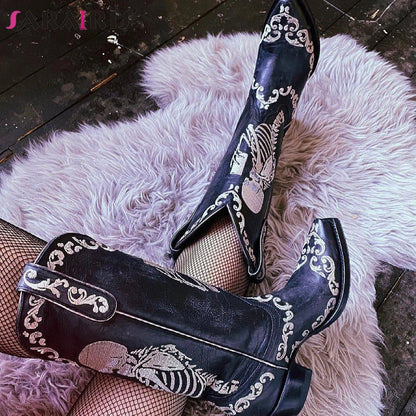 Skull Selfie High Heel Cowboy Boots