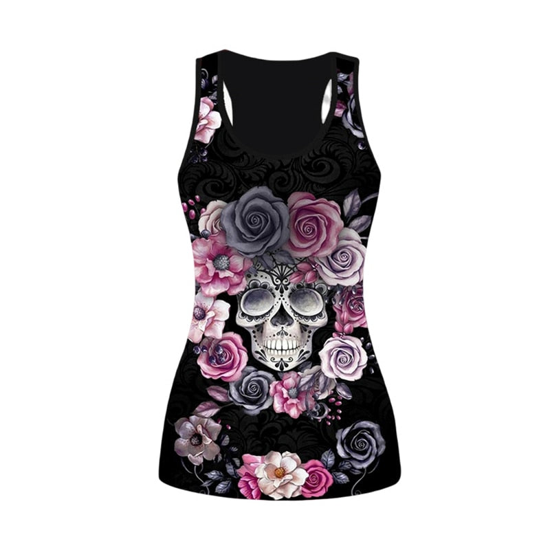 Skull Pink Rose Combo Tank Top + Legging