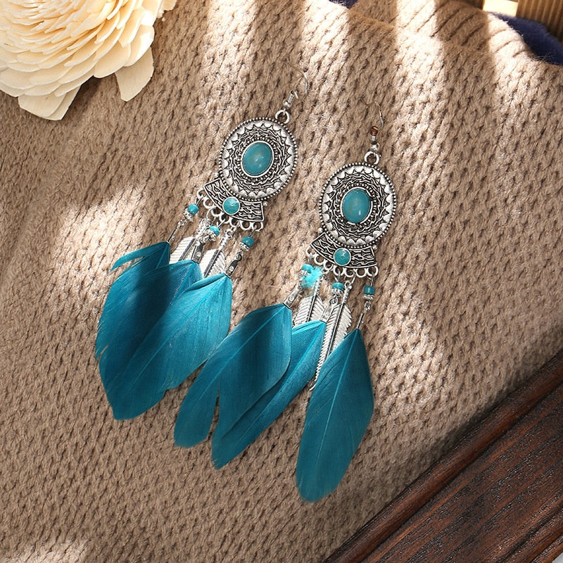 Native Blue Feather Earrings