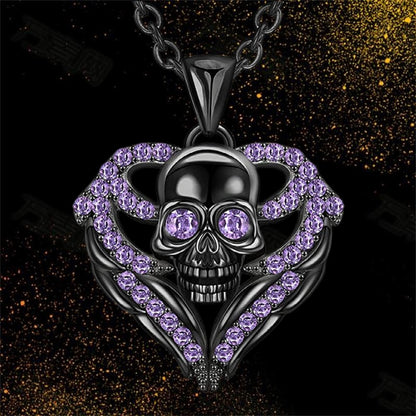 Purple Heart Skull Necklace