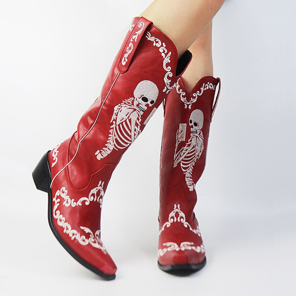 Skull Selfie High Heel Cowboy Boots