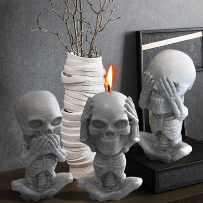 skull silicone mold for resin, life size skull mold for plaster, animal skull silicone mold, skull molds for resin, skull see no evil hear no evil speak no evil mold for candle, skull mold for candle