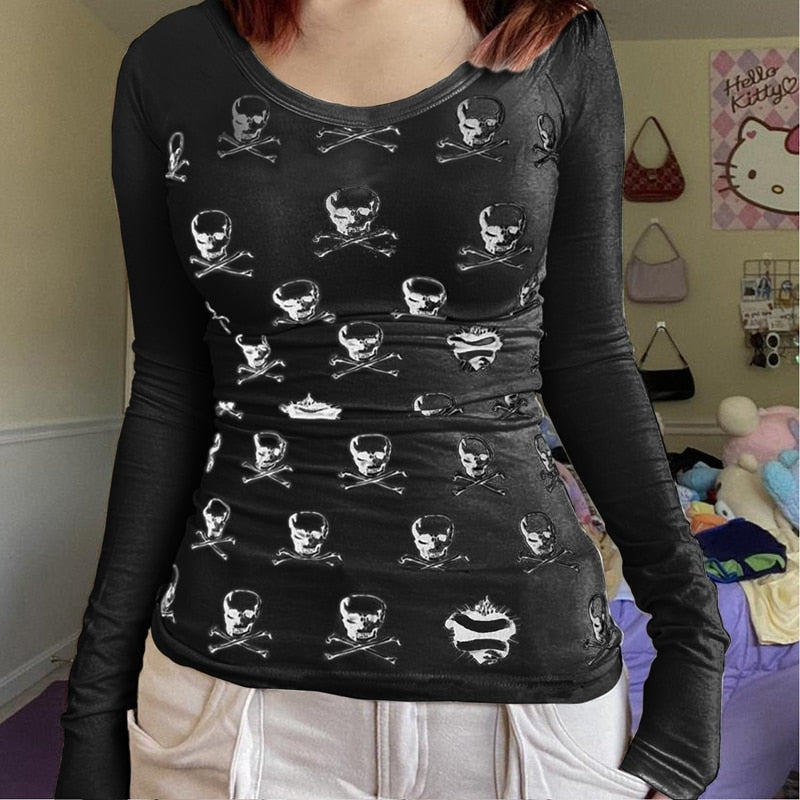 Skulls Print Long Sleeve T-shirt