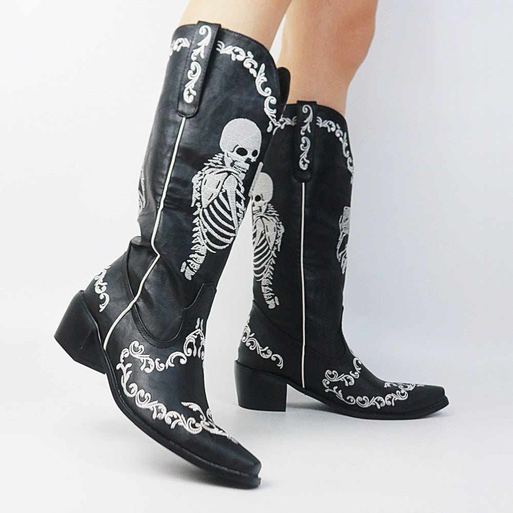 Skull Selfie High Heel Cowboy Boots