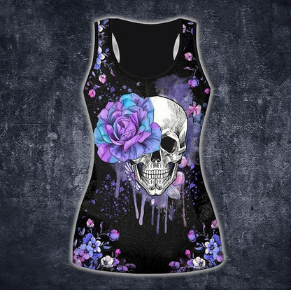 Skull And Purple Flowers Tank Top + Legging