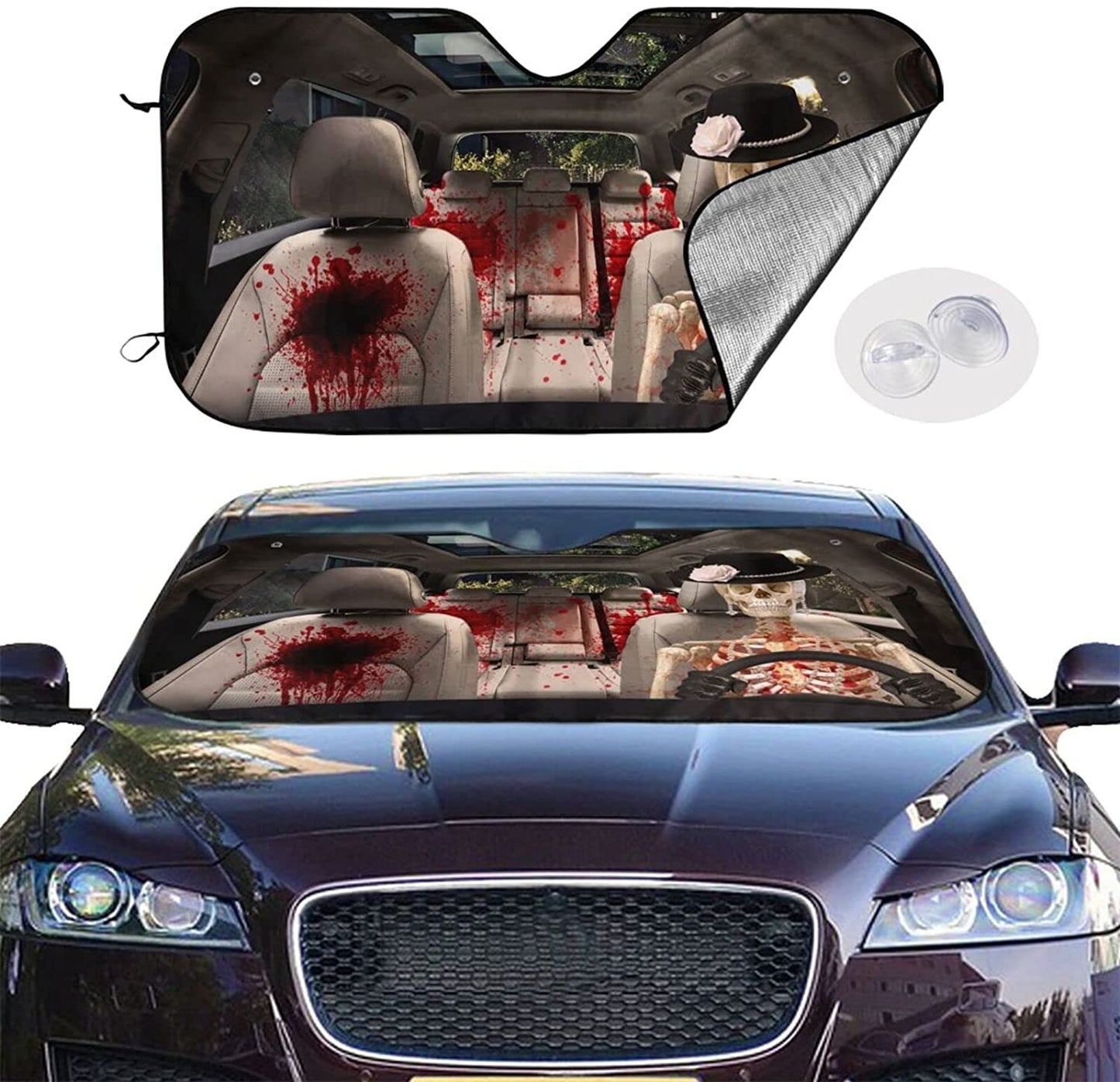 Funny Skull Skeleton Car Windshield Sunshade Halloween Car Accessories