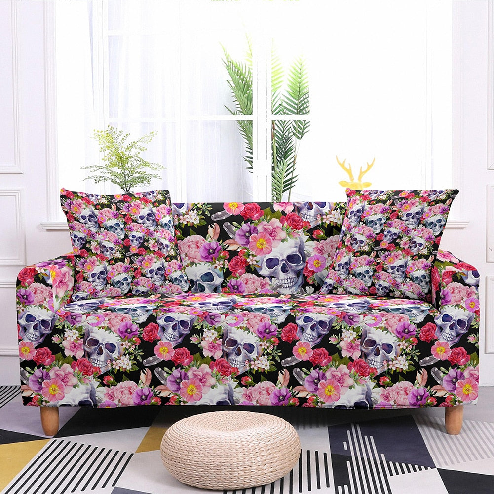 Skull And Rose Sweet Sofa Cover - Pillow Cover Not Included