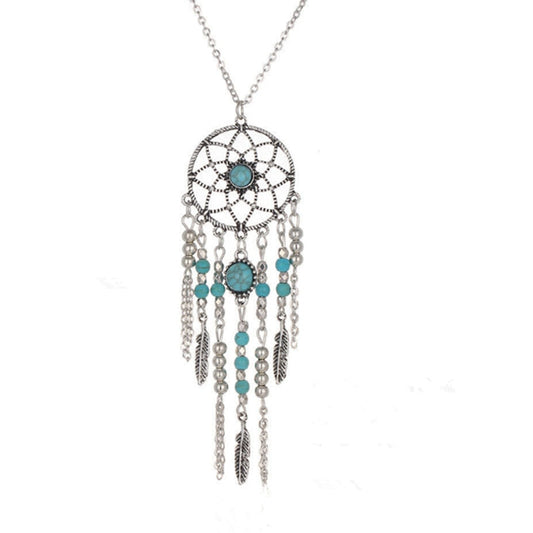 Turquoise Feather Native Dream Catcher Necklace