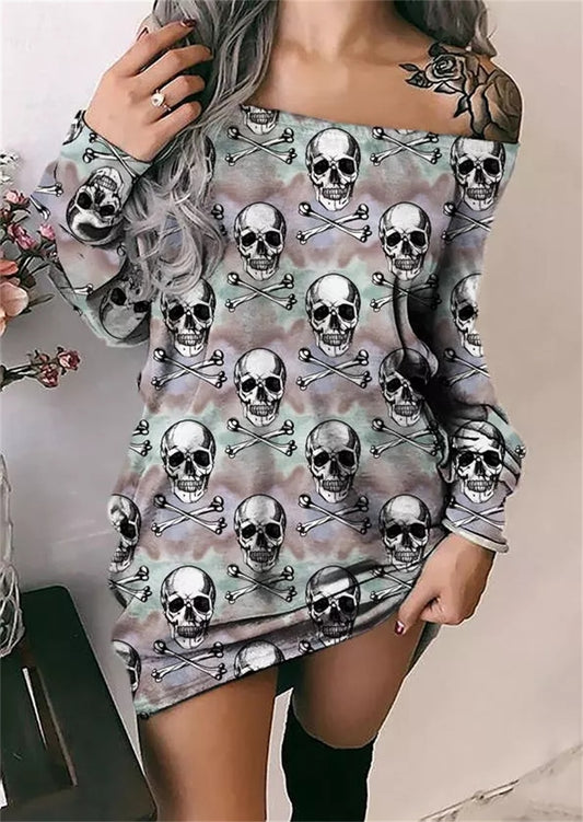 Skull Tie Dye Off Shoulder Sweatshirt