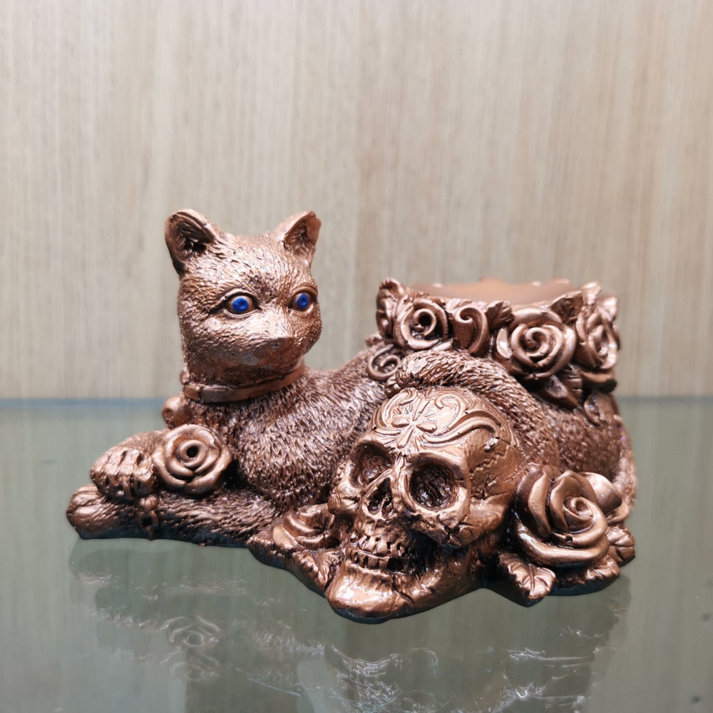 Resin Rose Cat Skull Ball Holder Home Decor