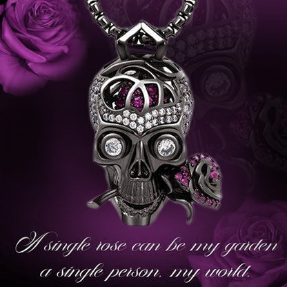 Skull And Rose Purple Necklace