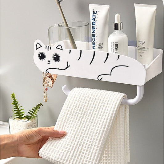 Kawaii Cat Bathroom Shelf Storage Rack With Hooks Storage Rack