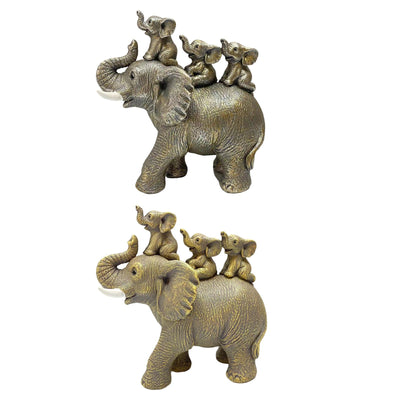 3 Baby Elephants Riding An Elephant Statue Figurine