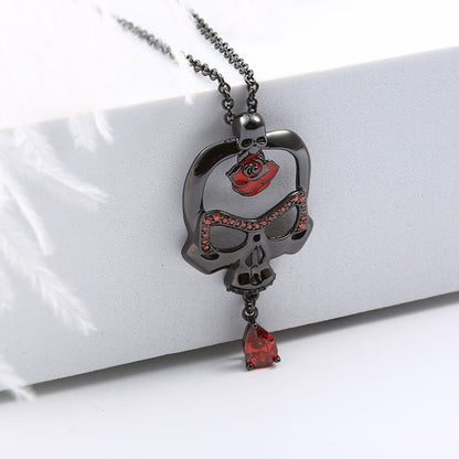 Skull And Red Rose Necklace