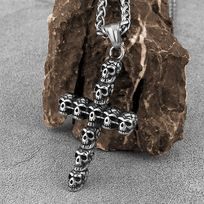 Skull Cross Necklace Gothic Stainless Steel Pendant