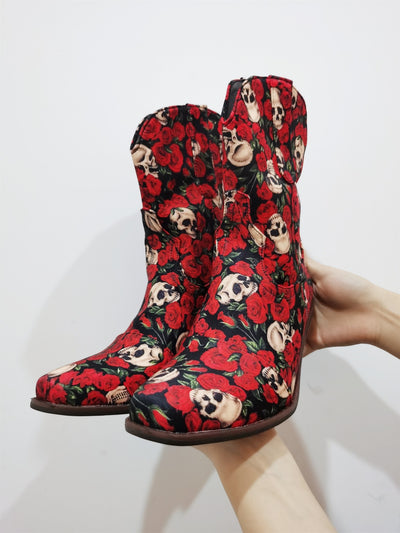 Western Boots Skull For Women Ankle Short Boots