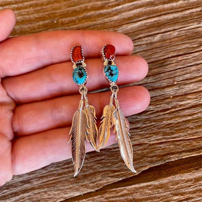 Turquoise Feather Native Earrings