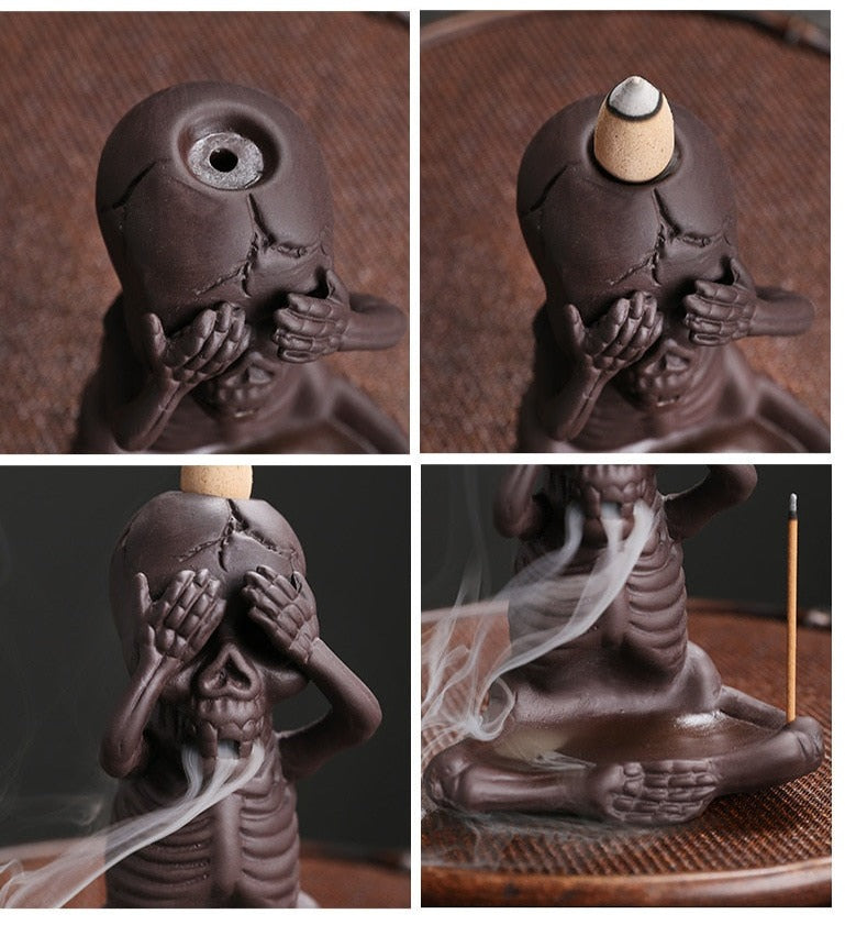 No Evil Skull Backflow Incense Burner Waterfall