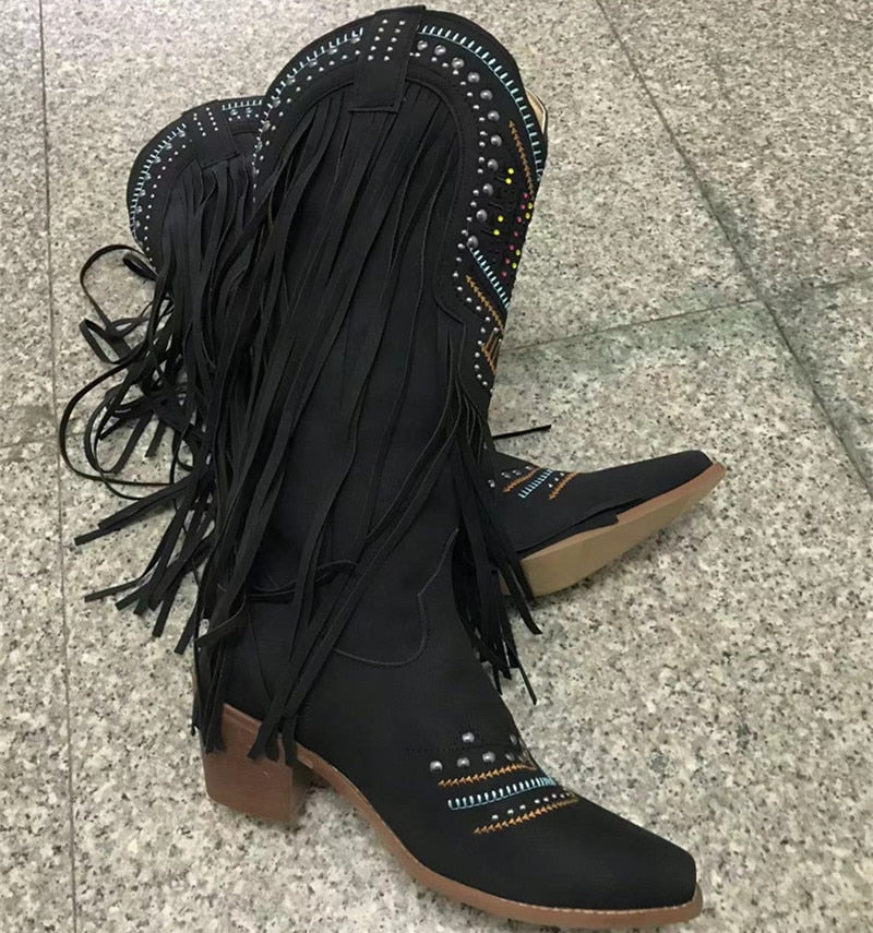 Women Native Indian Leather High Boots