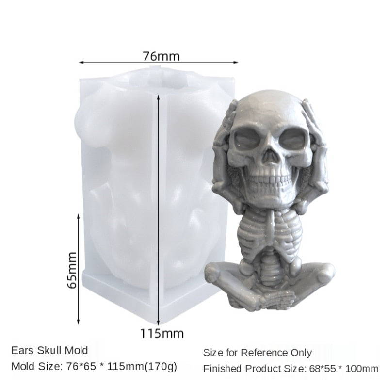 Skull Silicone Candle Mold Home Decor - See No Evil, Hear No Evil Mold -  Skull tees