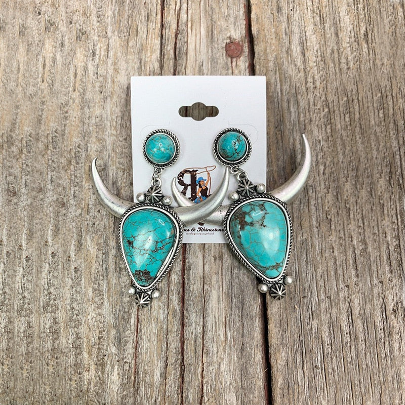 Native Indian Turquoise Bull Head Earrings