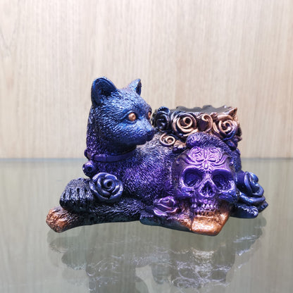 Resin Rose Cat Skull Ball Holder Home Decor