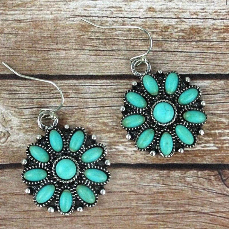 Native Indian Flower Turquoise Earrings