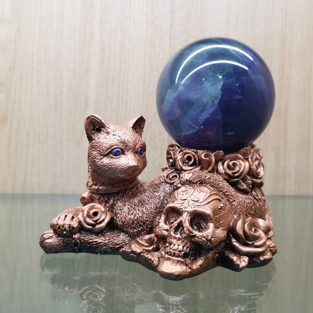 Resin Rose Cat Skull Ball Holder Home Decor