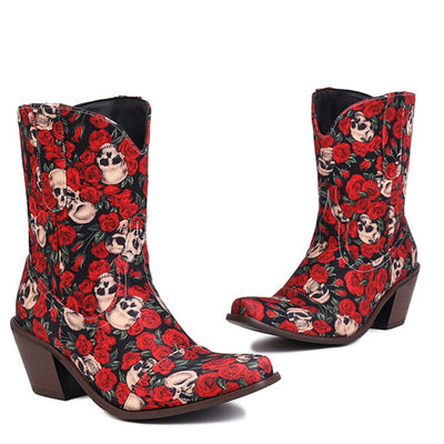 Western Boots Skull For Women Ankle Short Boots