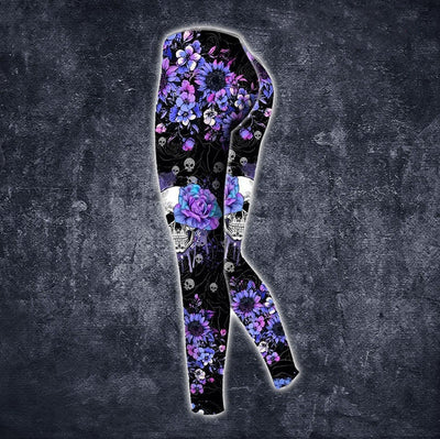 Skull And Purple Flowers Tank Top + Legging