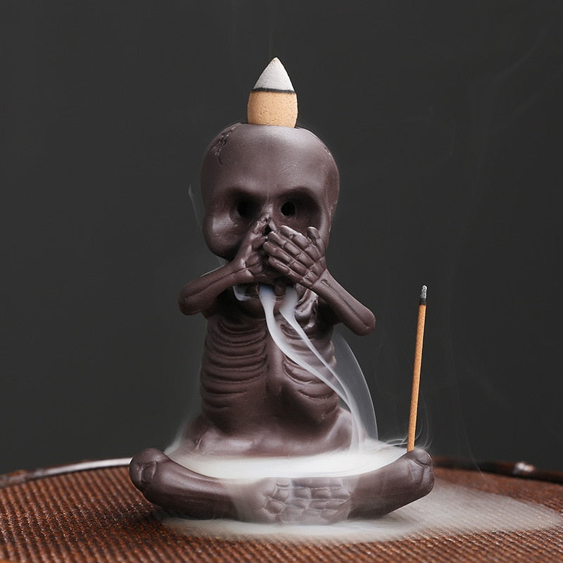 No Evil Skull Backflow Incense Burner Waterfall