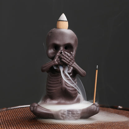 No Evil Skull Backflow Incense Burner Waterfall