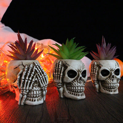 3 Items Skull Planter Pot Resin Skull Head Flower Pot