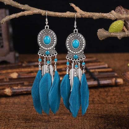 Native Blue Feather Earrings