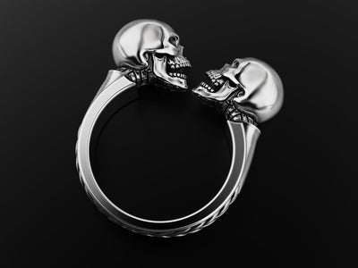 Vintage Antique Silver Twin Skull Ring