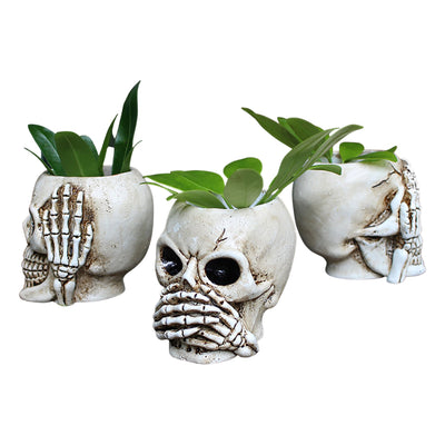 3 Items Skull Planter Pot Resin Skull Head Flower Pot