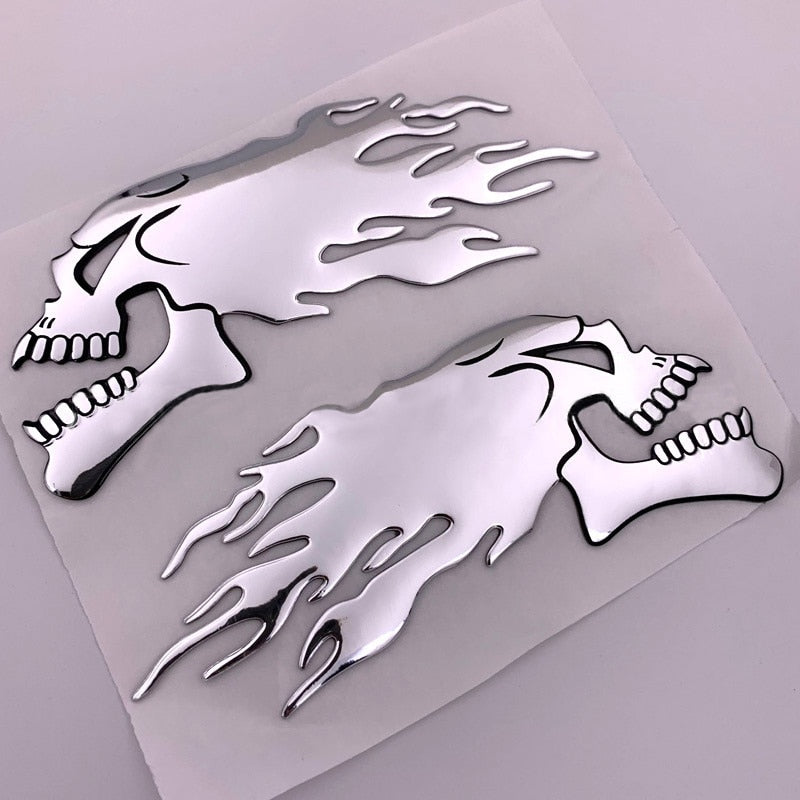 2 Pieces/Pair 3D Fire Skull Sticker