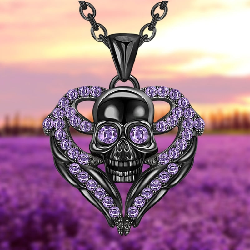 Purple Heart Skull Necklace