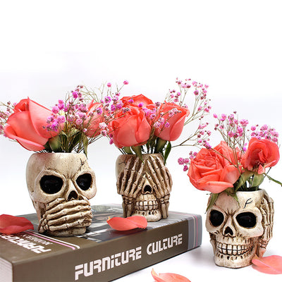 3 Items Skull Planter Pot Resin Skull Head Flower Pot