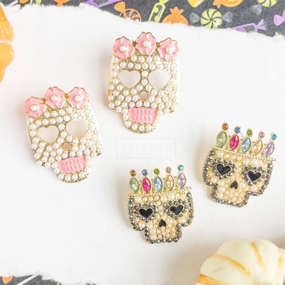 Halloween Skull Earrings With Rhinestone