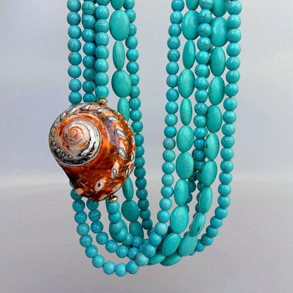 Native Indian 6 Strands Turquoise Snail Necklace