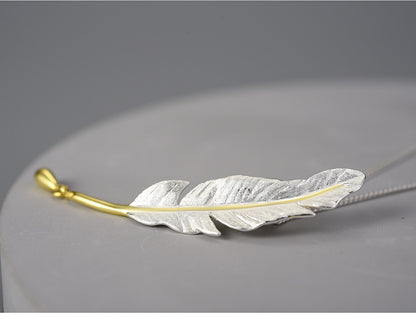 Gorgeous Native Feather 925 Sterling Silver Necklace