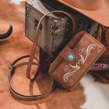 Native Boho Style Crossbody Bag With Turquoise Accents