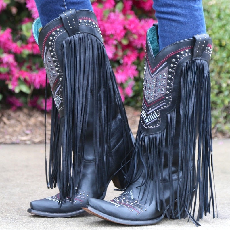 Women Native Indian Leather High Boots