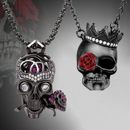 Skull And Rose Purple Necklace