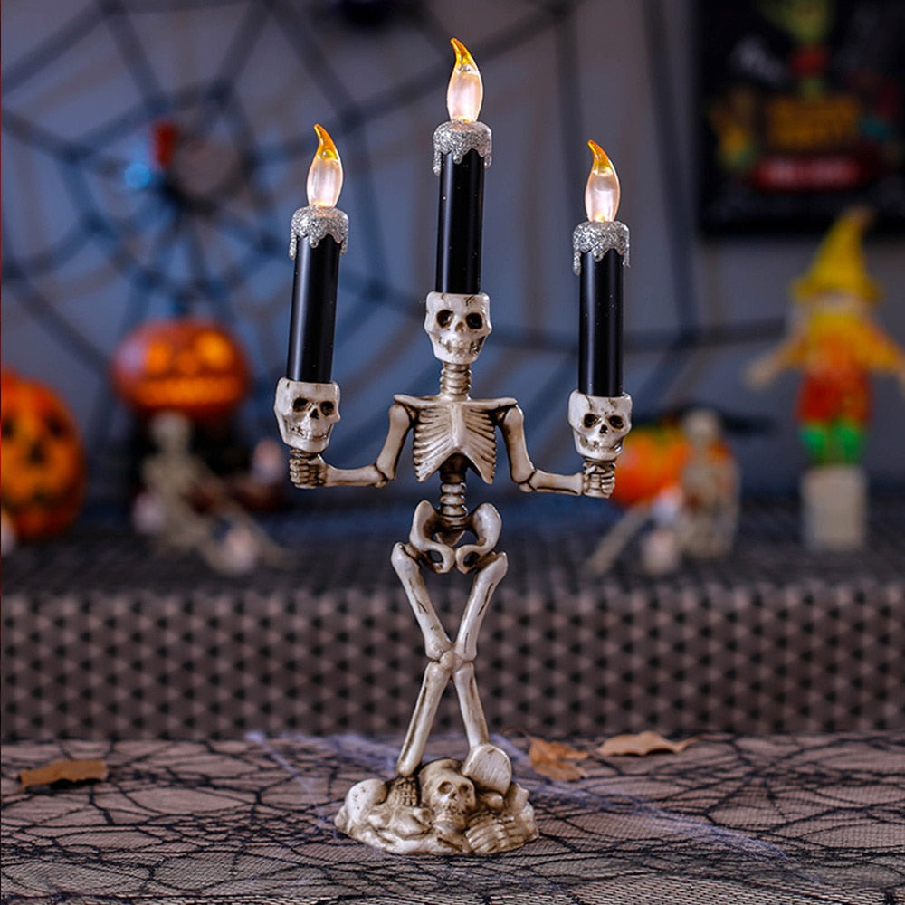 Halloween LED Lights Skull Holding Candle Lamp